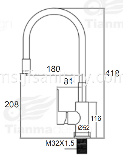 Size Of Modern Kitchen Sink Tap With Black Rubber